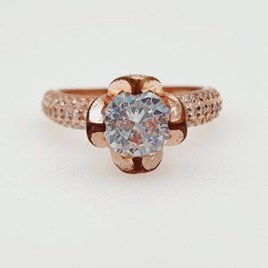 Flower Jewelry Round Diamond Anillos Macro Pave Ring for Woman, HA4649